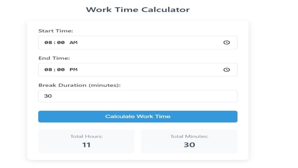 Work time Calculator, Free online Work time Calculator 1 Work time Calculator